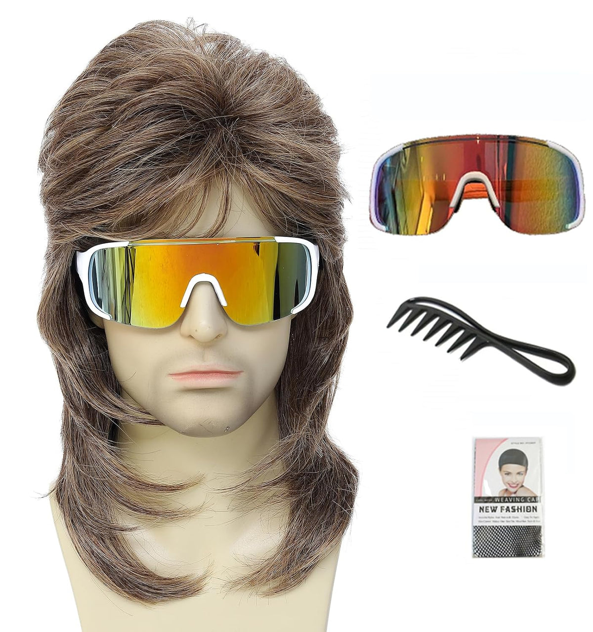 Traqur Pelucas Mullet para hombre, peluca de Joe Dirt Emo de los añ...