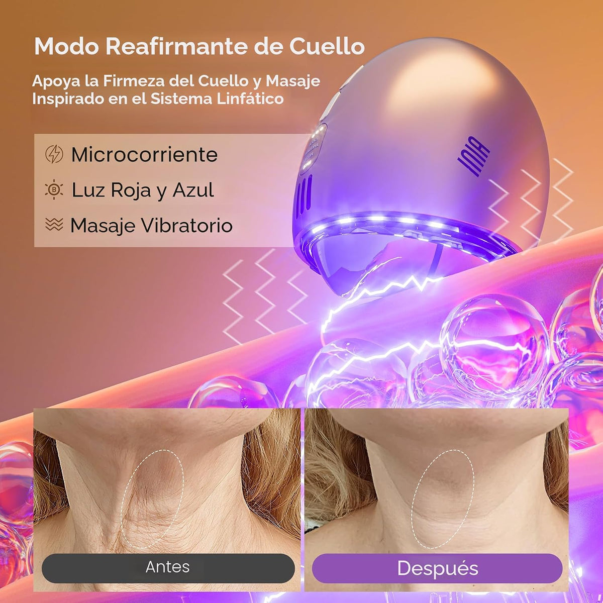 INIA 7 en 1 terapia de luz roja para cara y cuello Gua Sha herramie...