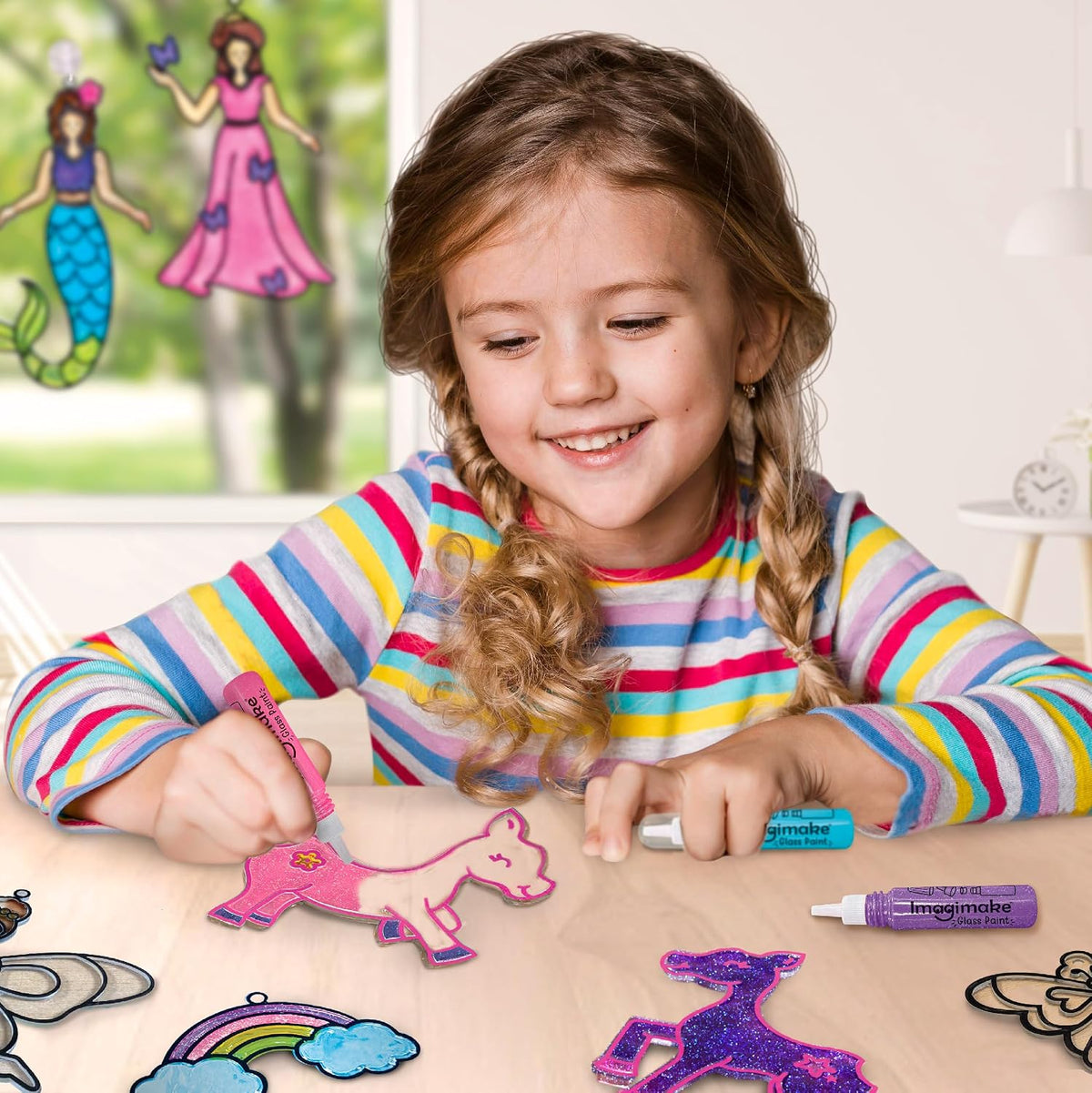 Imagimake - Arte de ventana - Princesa, sirena, unicornio 32 piezas...