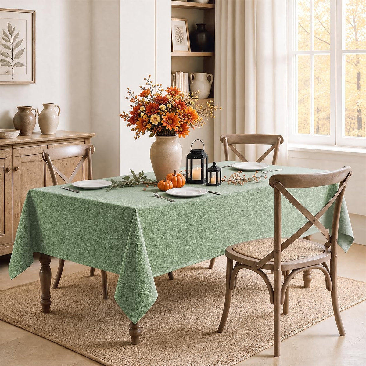Veblandy Mantel rectangular de lino texturizado, impermeable y resi...