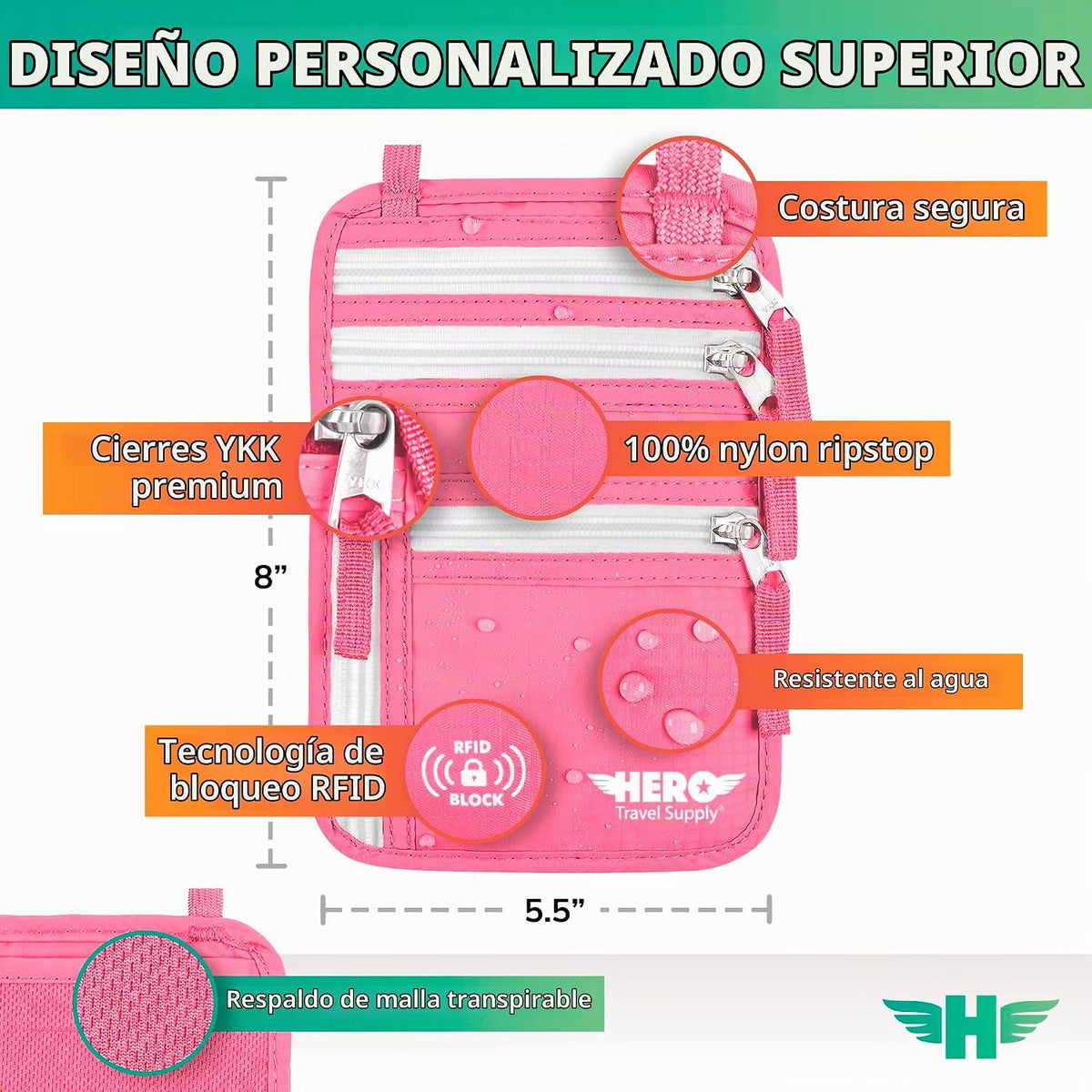 Cartera de Cuello HERO \u2013 Portapasaporte con Bloqueo RFID \u201...