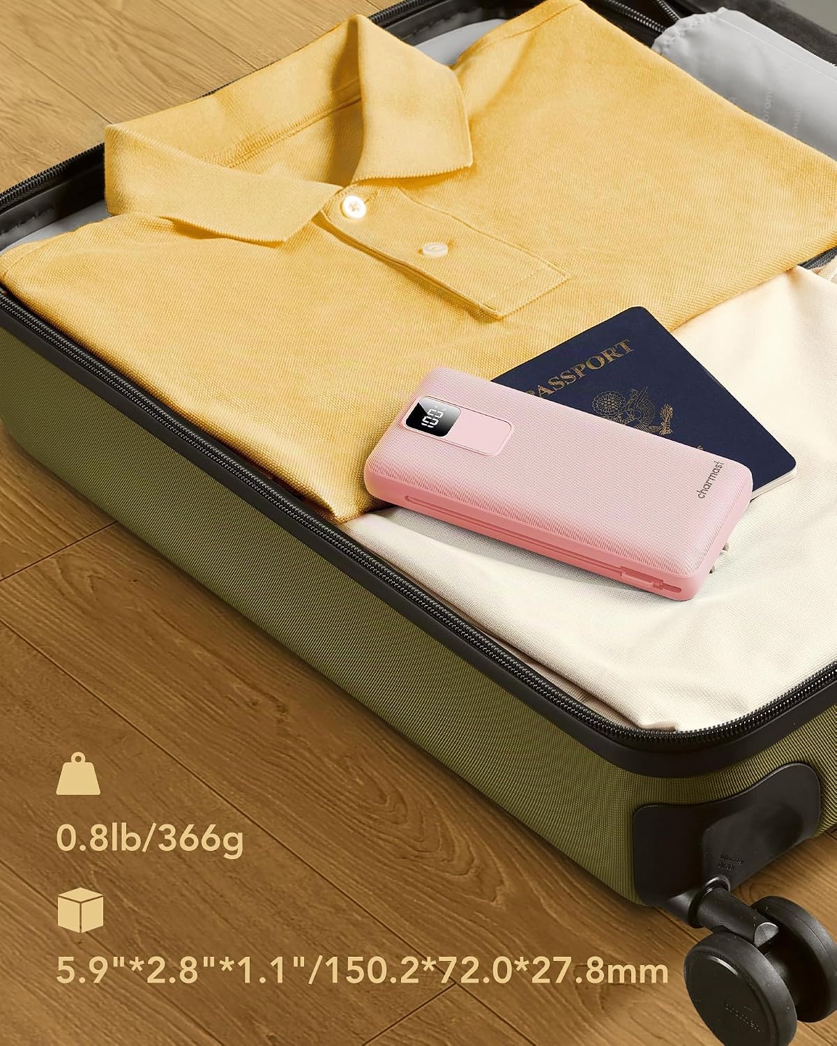 charmast Cargador portátil de 20000 mAh con cables incorporados y e...