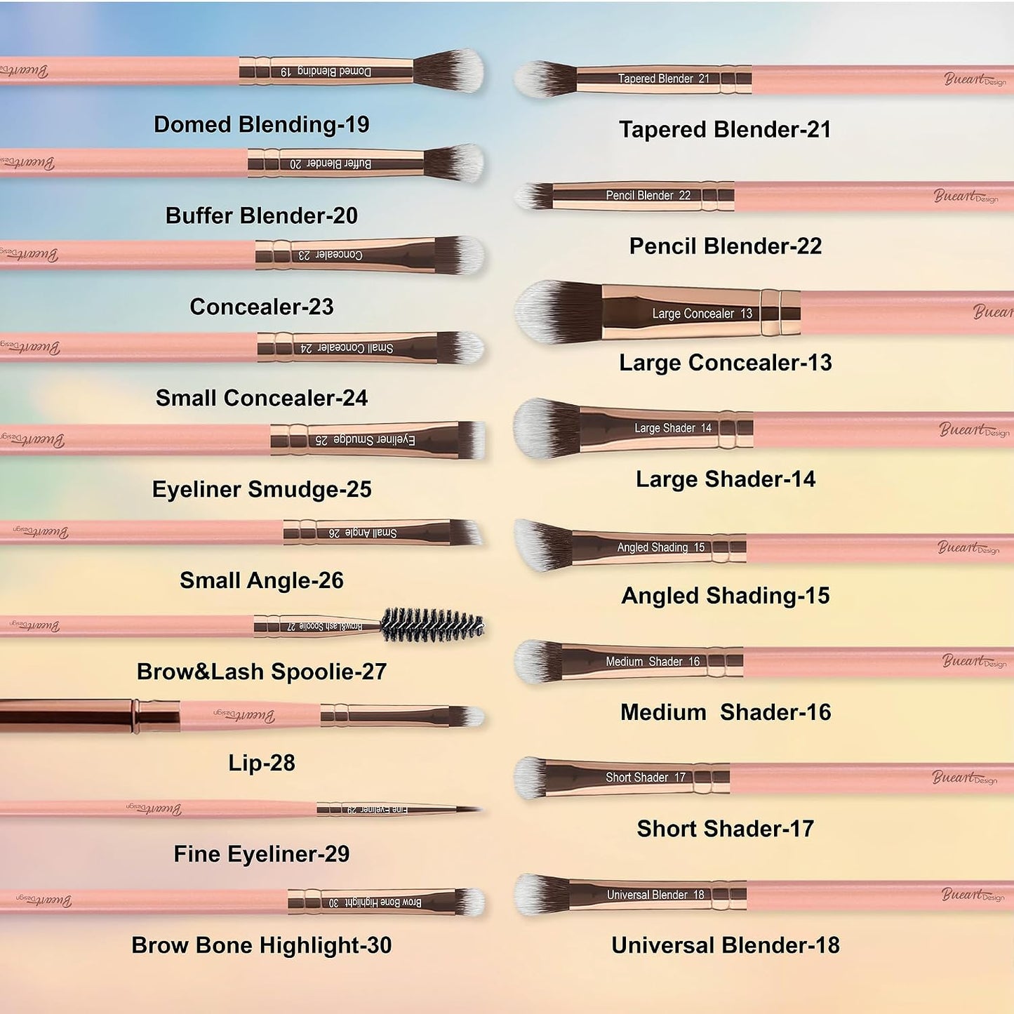 Bueart Design Juego de 30 piezas de brochas de maquillaje profesion...