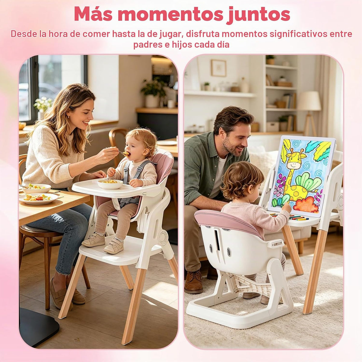 Silla alta plegable para bebé, sillas altas de madera convertibles...