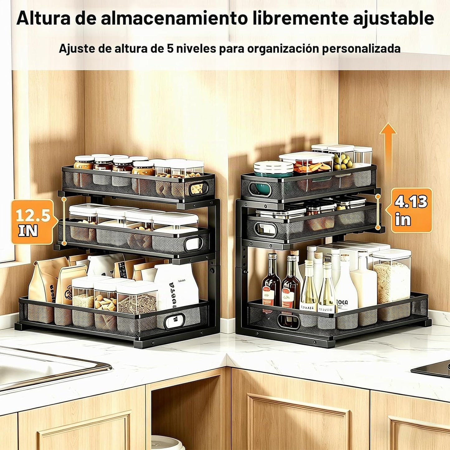 Paquete de 2 organizadores para debajo del fregadero, organizador d...