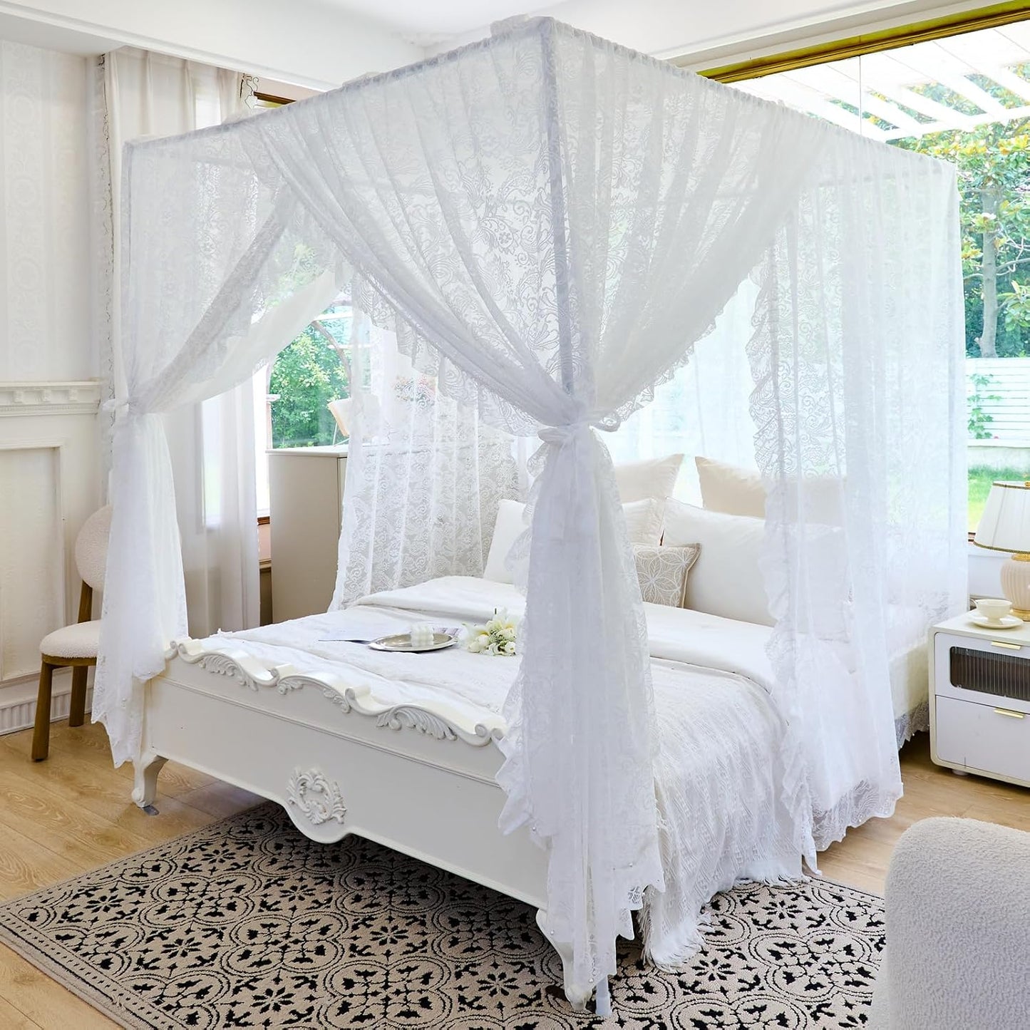 AIKASY Elegante Mosquitera de Encaje de Princesa para Cama con Dose...