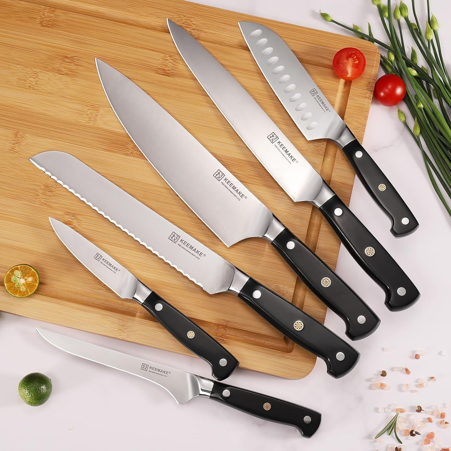 KEEMAKE Juego de cuchillos de chef, 6 piezas de cuchillos de cocina...
