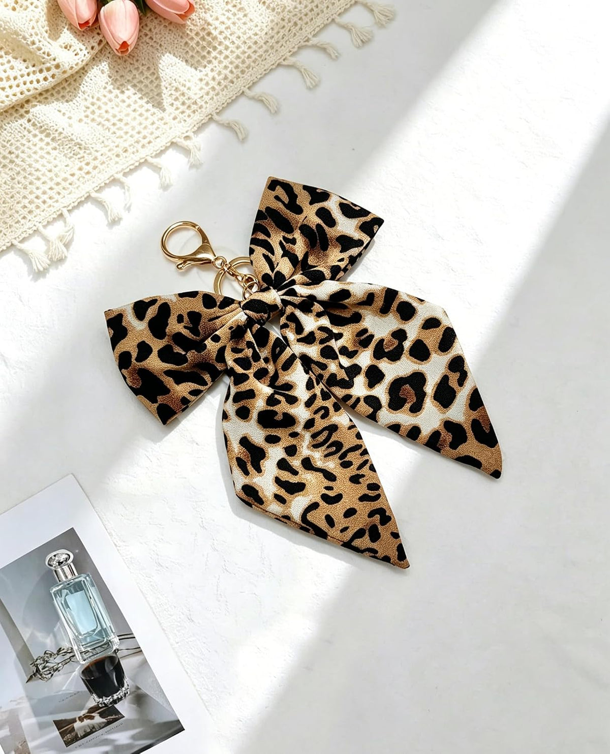 Pithayla Llavero con dije de lazo de leopardo, accesorios para bols...