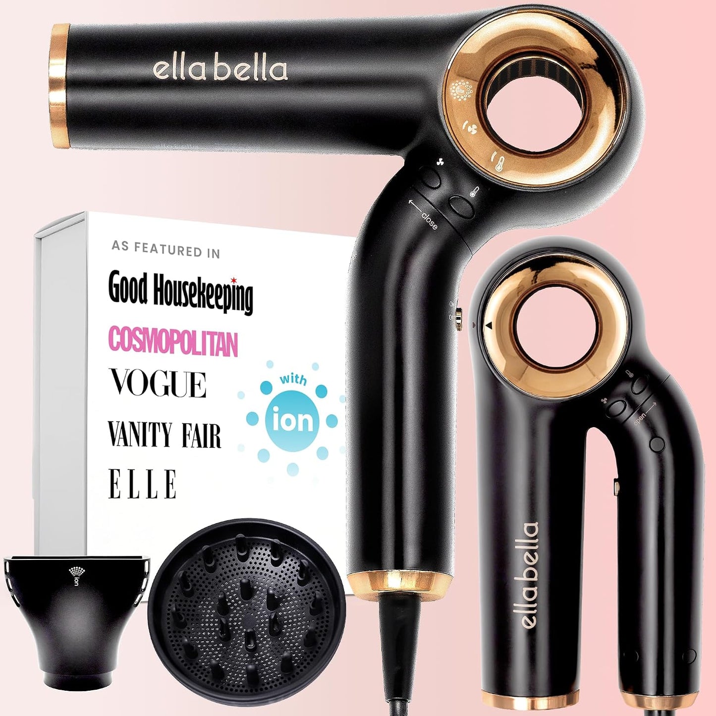 ELLA BELLA® Secador de pelo iónico profesional (plegable) \u2022 Se...