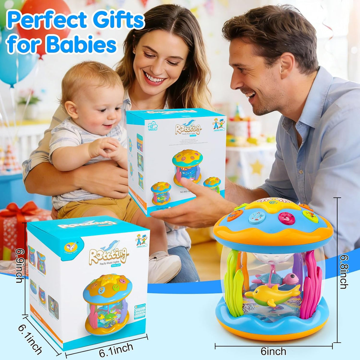 Tsomtto Juguetes Musicales para Bebés de 12 Meses Proyector Girator...