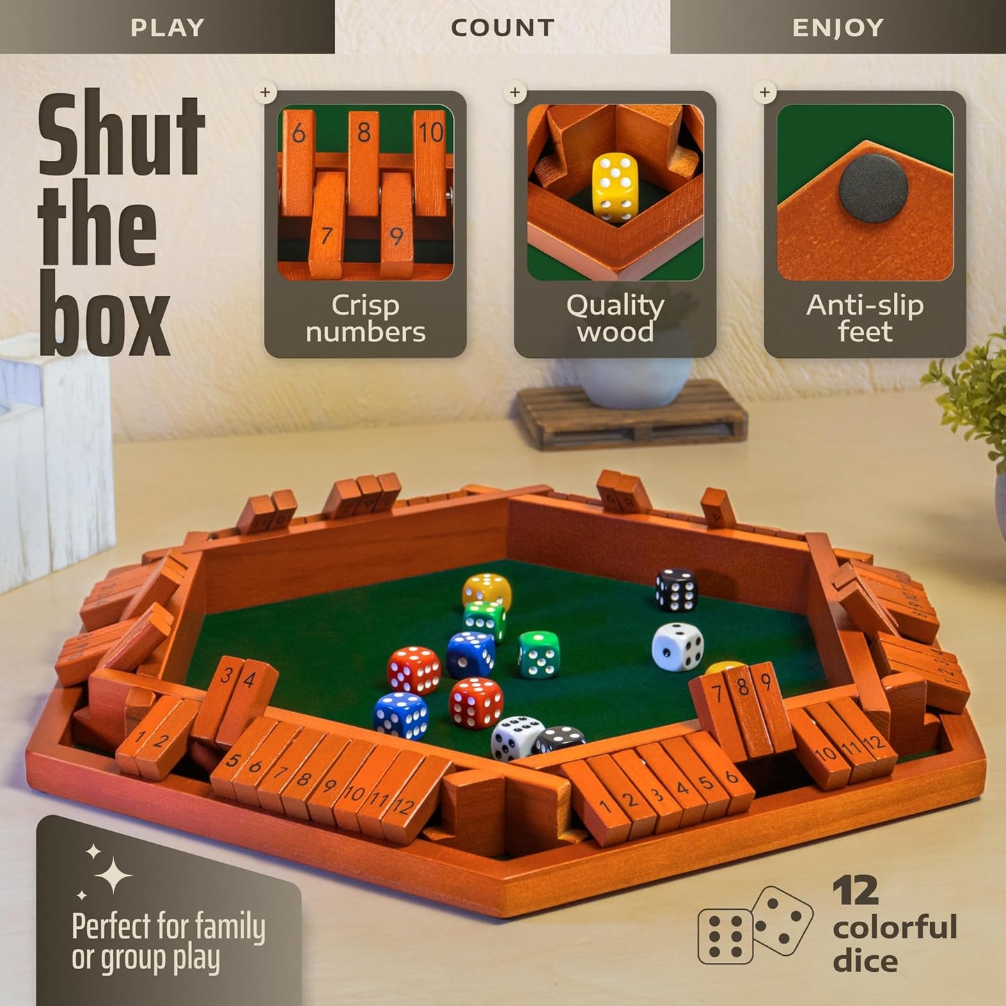 Shut The Box Game Tablero de madera para 1-6 jugadores, juego Shut...