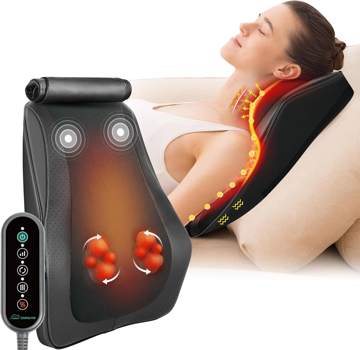 Snailax Masajeador de espalda Shiatsu 4D con calor, masajeador prof...