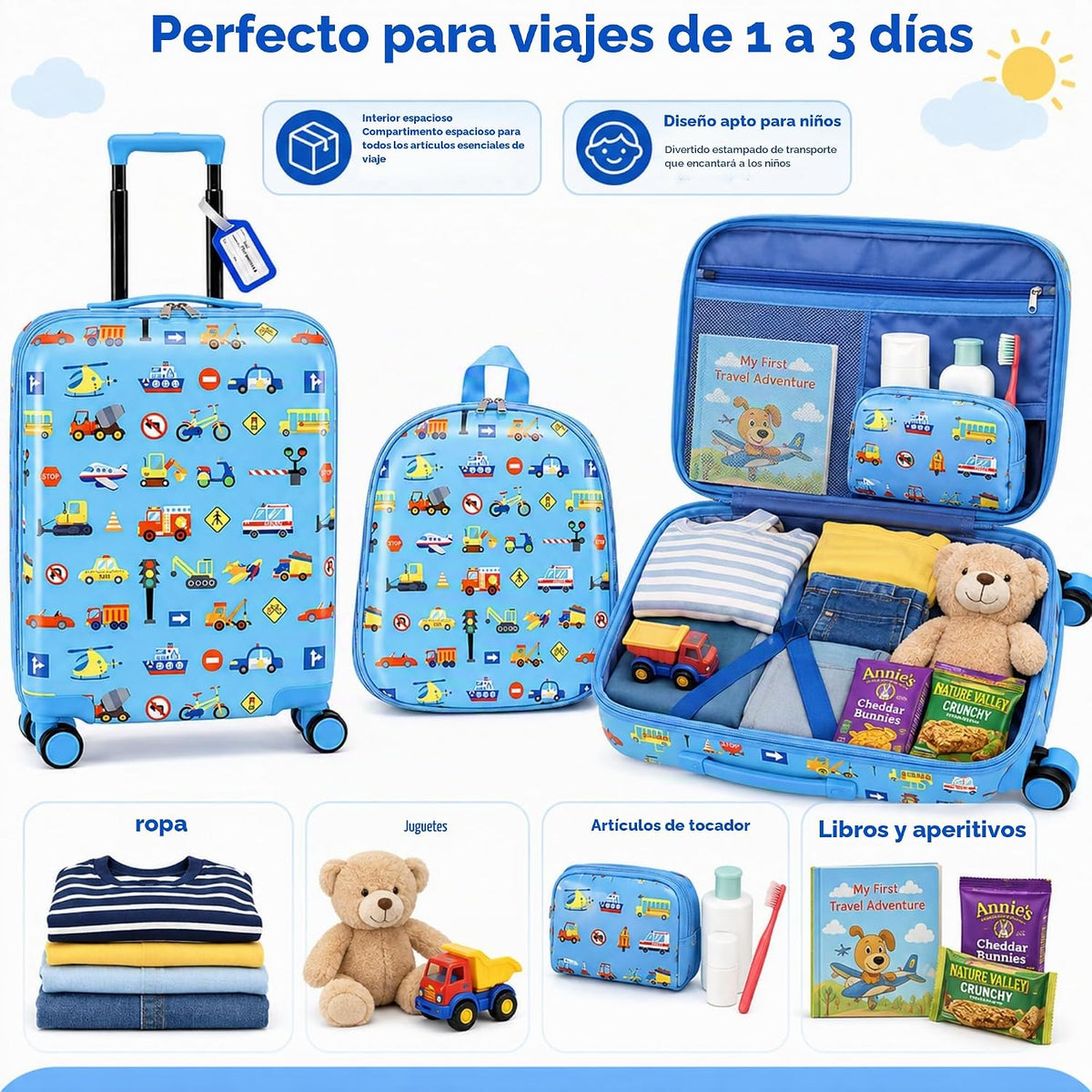 Sanwuta Juego de 4 piezas de equipaje para niños, mochila de viaje,...