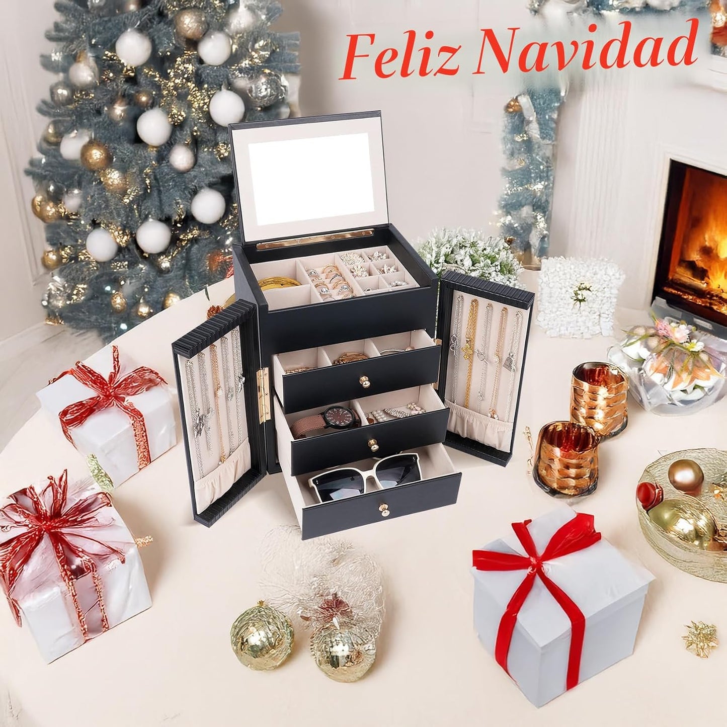 Dajasan Caja grande de joyería para mujer, organizador de joyería c...