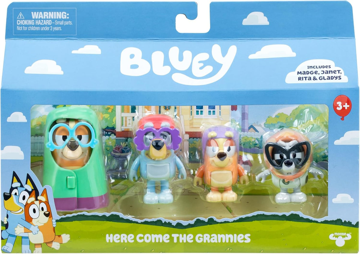 Paquete de 4 figuras de Bluey, ¡Aquí vienen las abuelas!. 4 figuras...