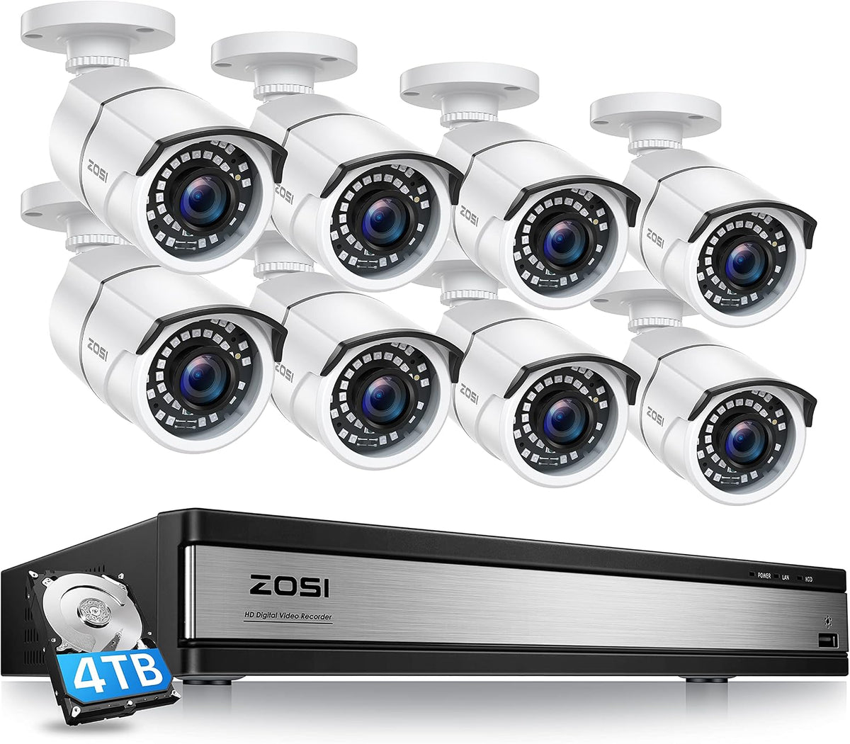 ZOSI H.265+ - Sistema de cámara de seguridad de 16 canales 1080p co...