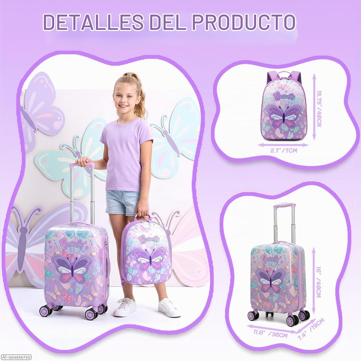 Esteemly Juego de equipaje para niños, 4 piezas, 16 pulgadas, rueda...