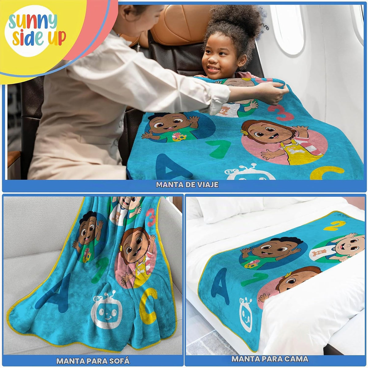 Sunny Side Up CoComelon Manta Throw de Felpa - Mide 46 x 60 Pulgada...