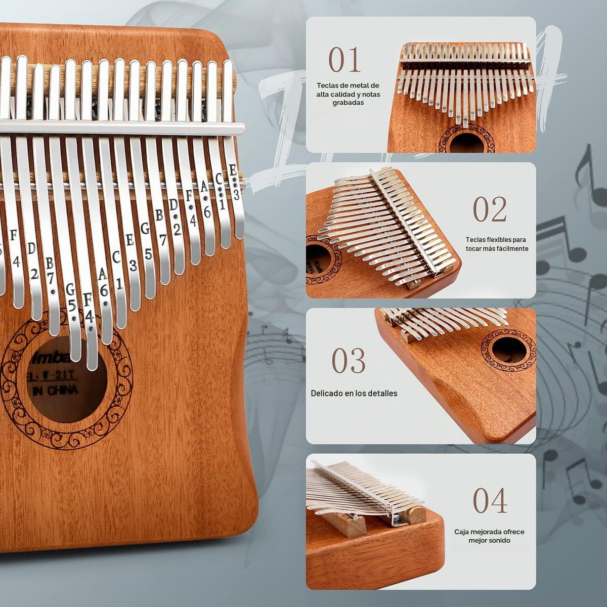 Kalimba - Piano de pulgar, YUNDIE Potable de 17 teclas Mbira Finger...