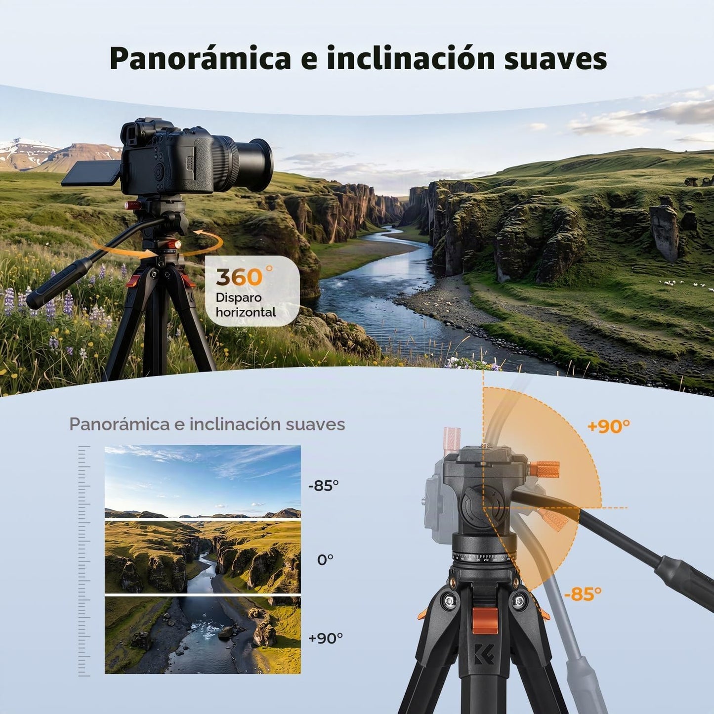 K&amp;F CONCEPT Trípode de cámara de 63 pulgadas con cabezal fluido...