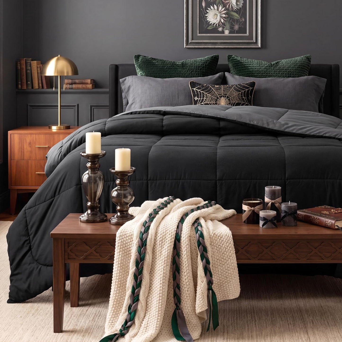 Bedsure Edredones Tamaño Queen - Relleno de Edredón Negro\/Gris Alt...