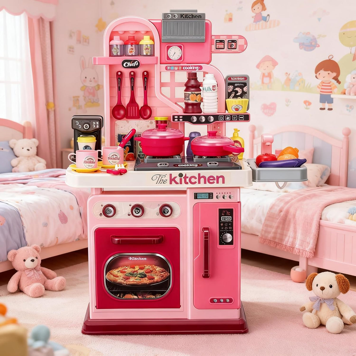 Juego de cocina para niños, estufa de cocina, fregadero, horno, luc...