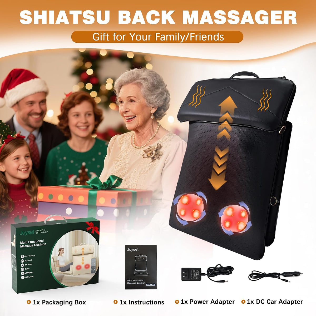 Joyset Shiatsu Masajeador de Espalda para Silla con Calor y Vibraci...
