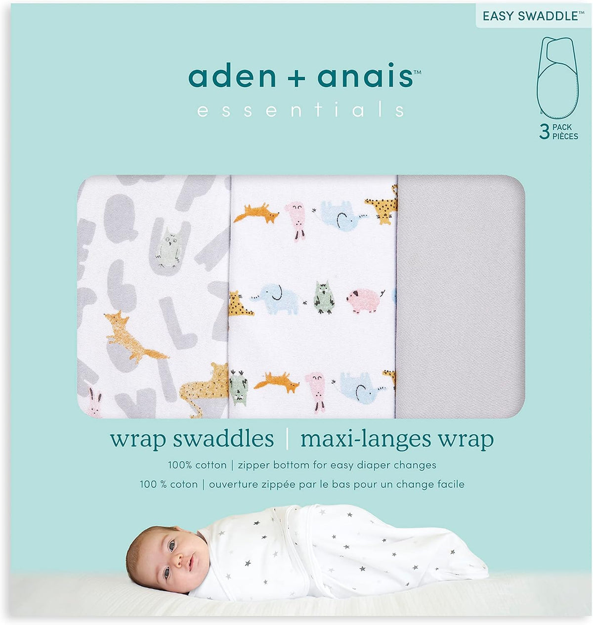 aden + anais Essentials - Manta de envolver fácil de cambiar rápida...