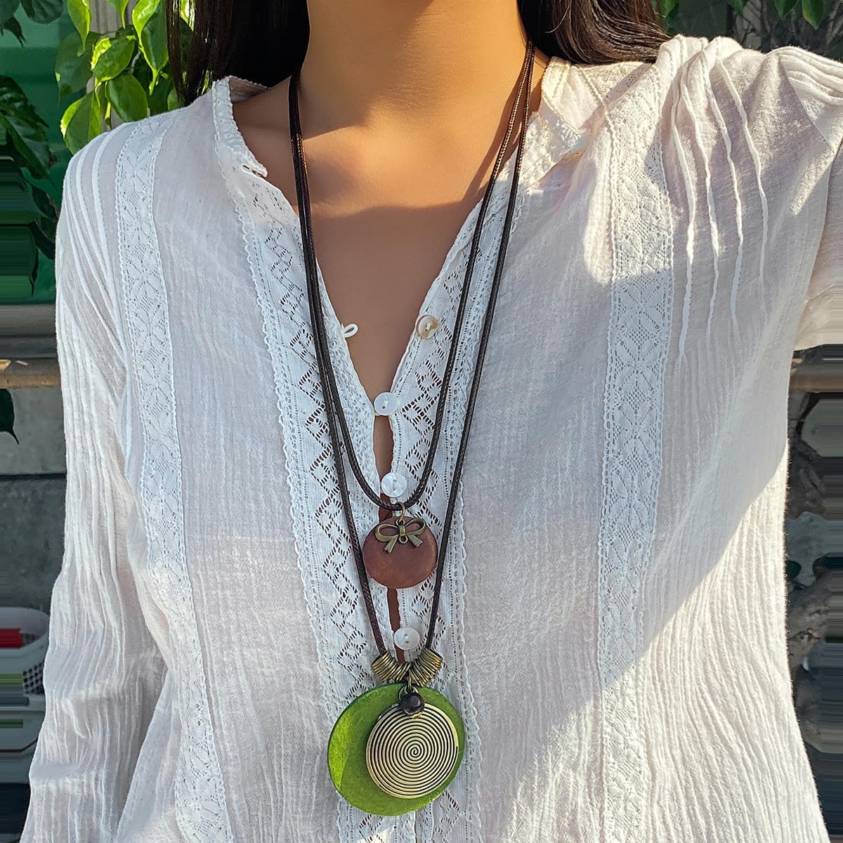 GIGB PBDK Collares largos bohemios para mujer, cordón de cuero apil...