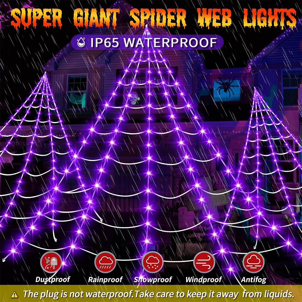 Decoraciones de Halloween al aire libre, 200 luces LED de telaraña...