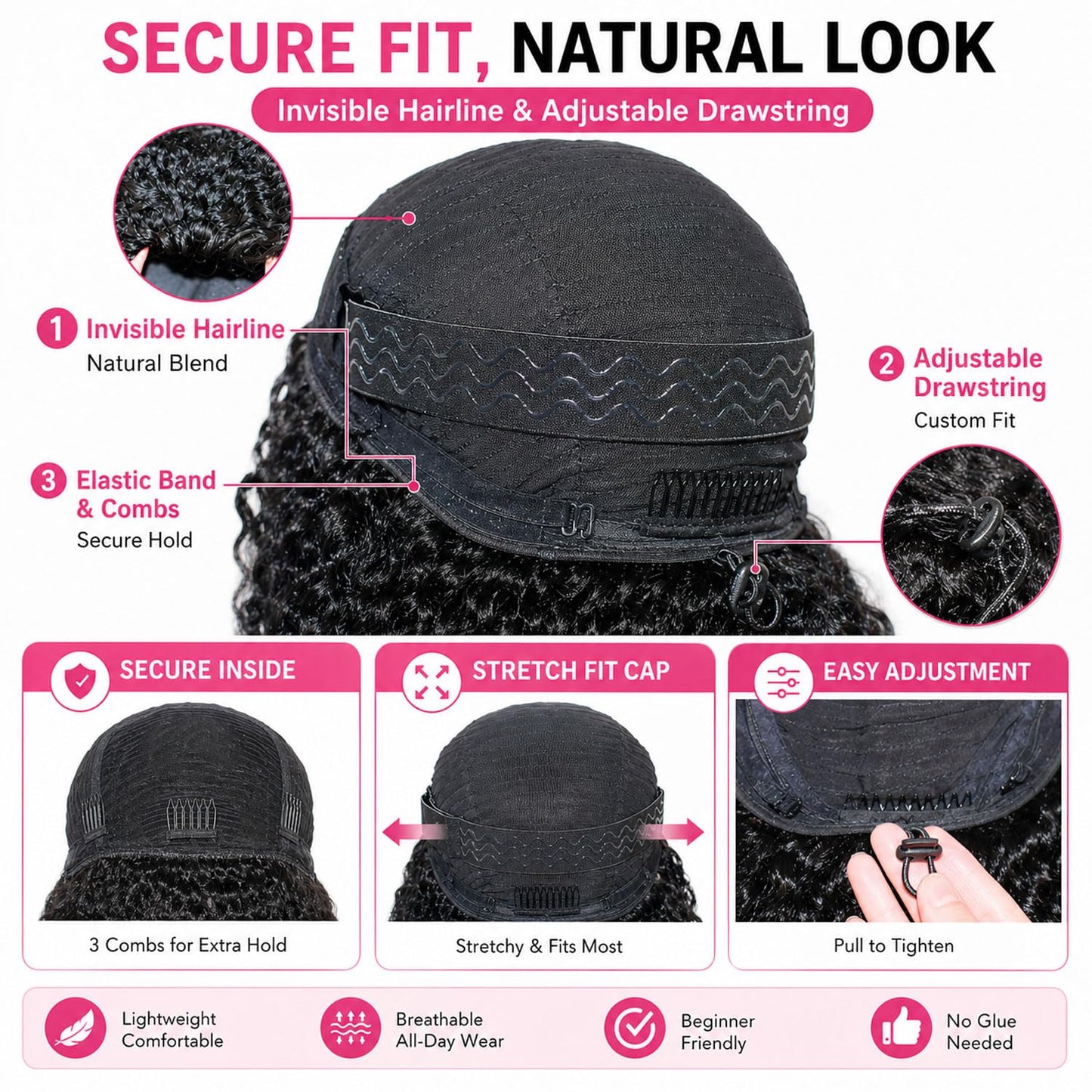ManeMajesty Peluca rizada rizada con diadema negra natural, 22 pulg...