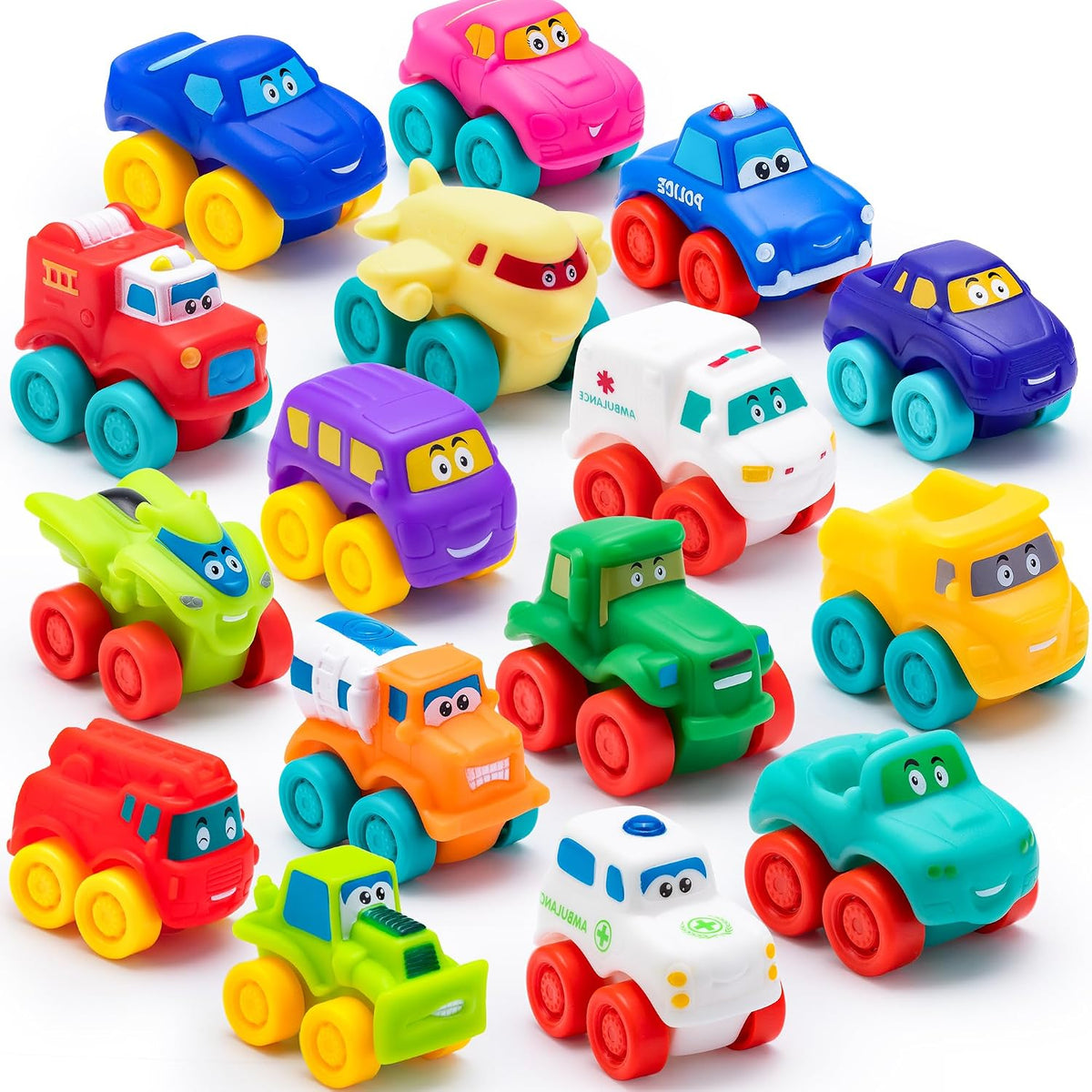 JOYIN Coches de dibujos animados, juego de autos de juguete de goma...
