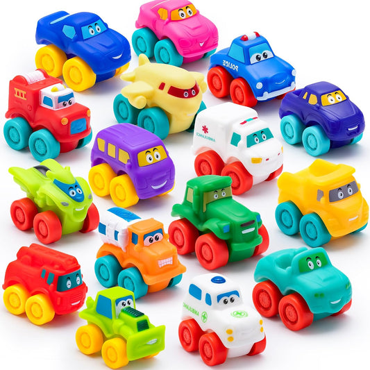 JOYIN Coches de dibujos animados, juego de autos de juguete de goma...