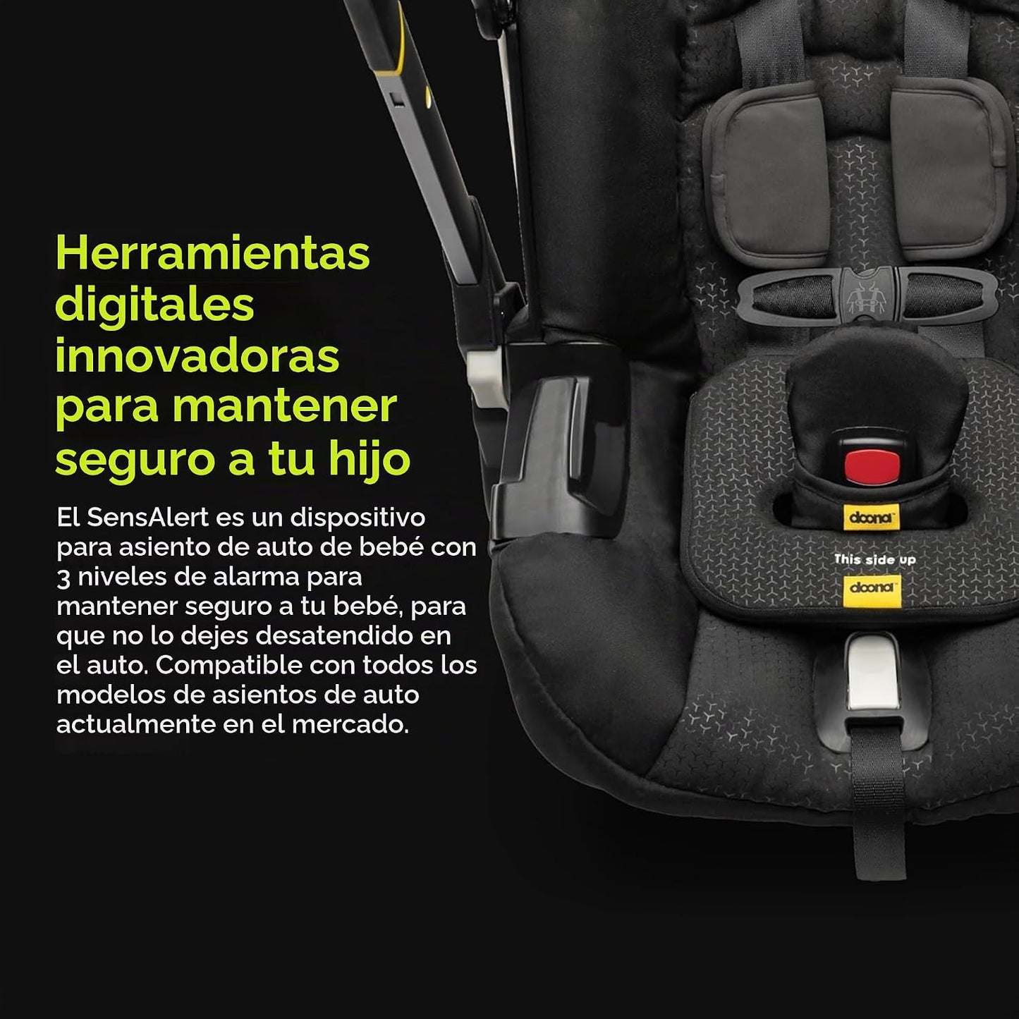 Doona Asiento de coche y cochecito, negro + alerta de asiento infan...