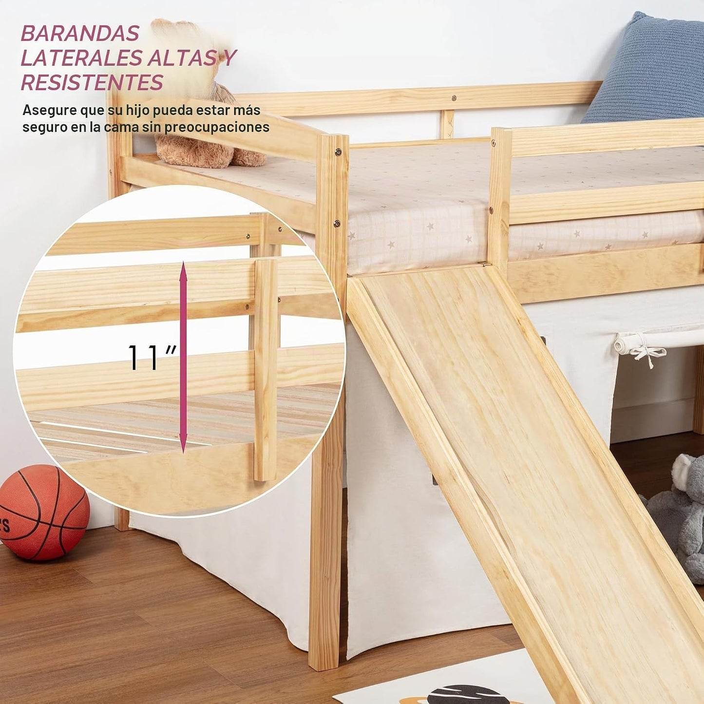 Spirich Cama tipo loft para niños con tobogán y escalera, marcos de...