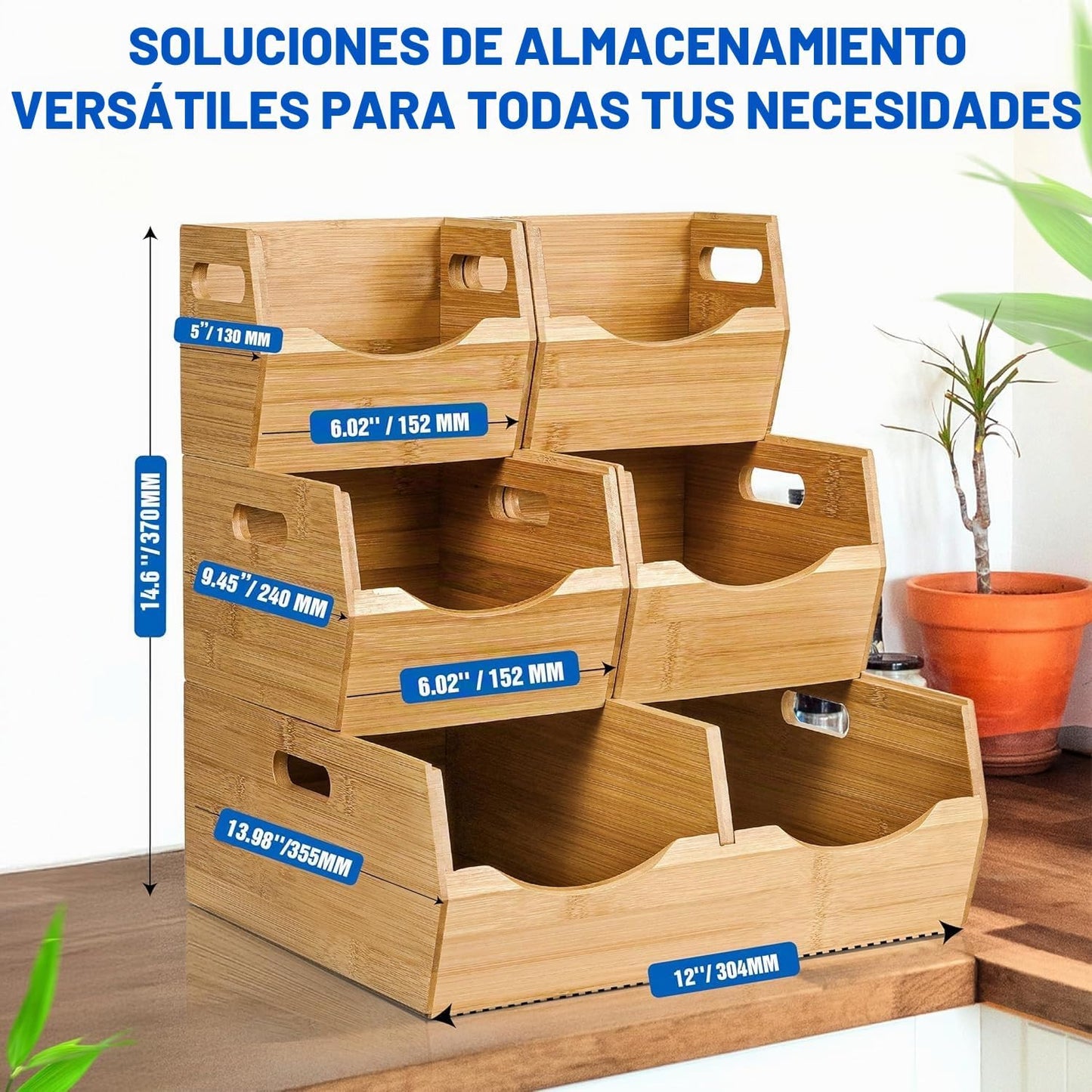 [Actualizado] Contenedores de almacenamiento apilables de bambú de...