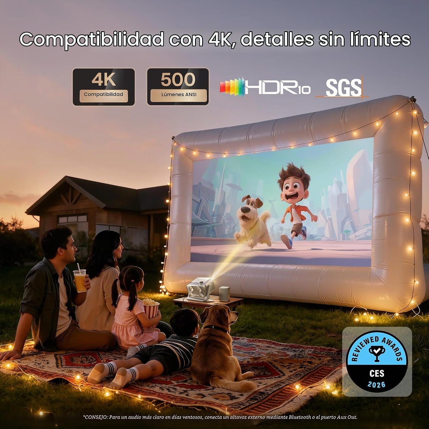 Aurzen BOOM Mini Google TV Proyector inteligente para exteriores co...