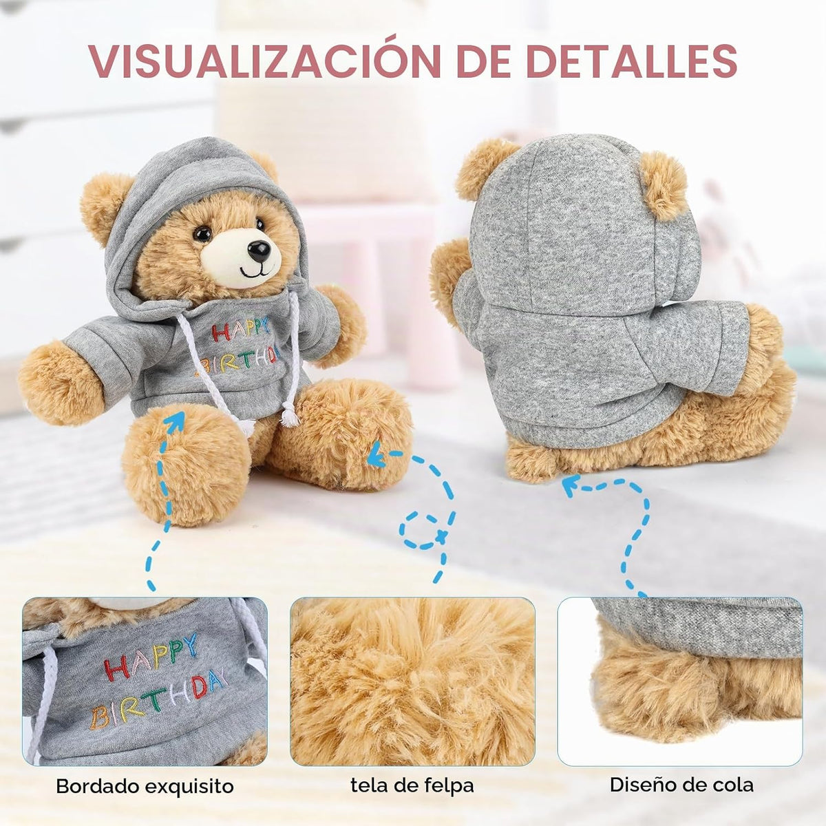 Osacoe Oso de peluche de feliz cumpleaños con caja de regalo, sudad...