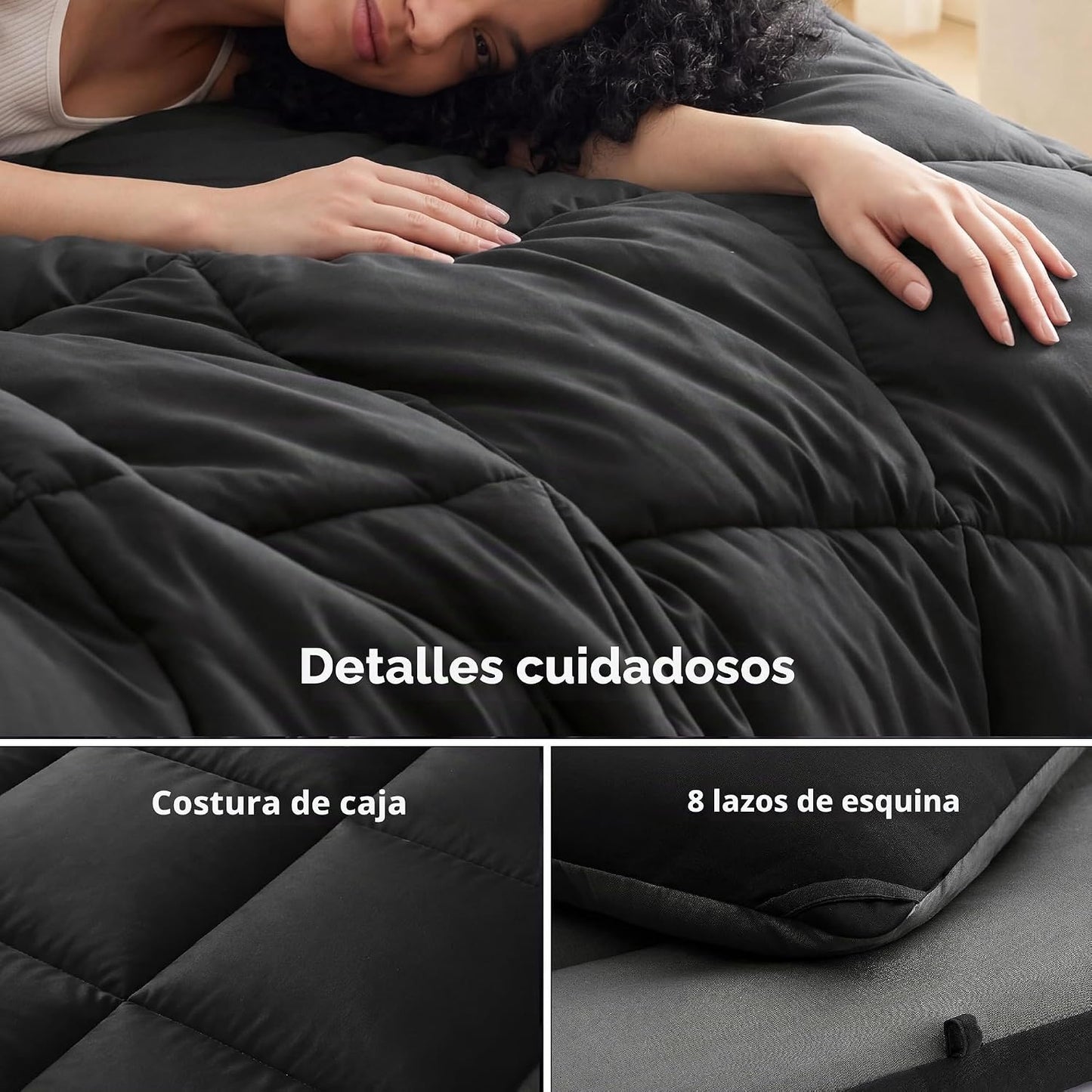 Bedsure Edredones Tamaño Queen - Relleno de Edredón Negro\/Gris Alt...