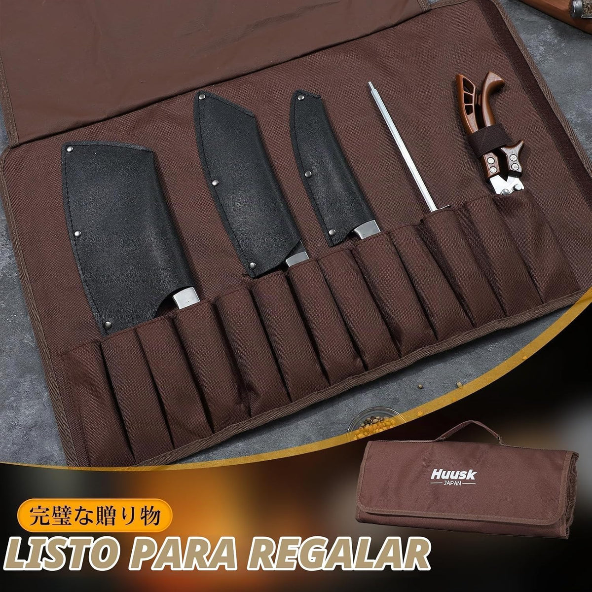 Huusk - Juego de cuchillos de chef de 5 piezas con bolsa de rollo,...