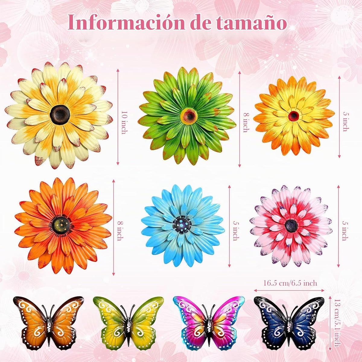Gisafai Paquete de 10 decoraciones de pared de metal con flores par...