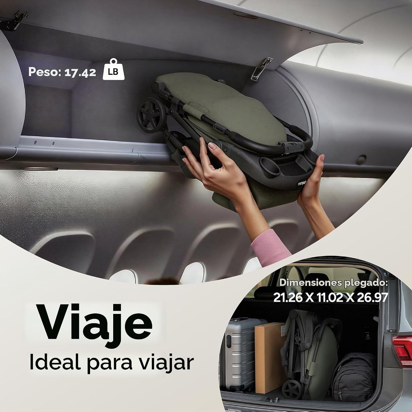 Mompush Lithe V2 - Cochecito de viaje ligero, compacto y plegable c...