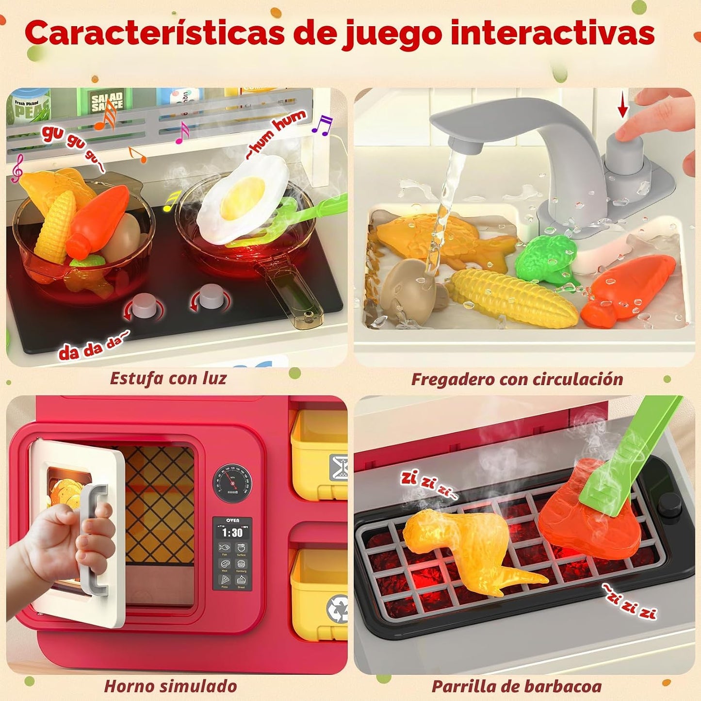 Juego de cocina para niños con luces, sonidos y vapor, juego de coc...