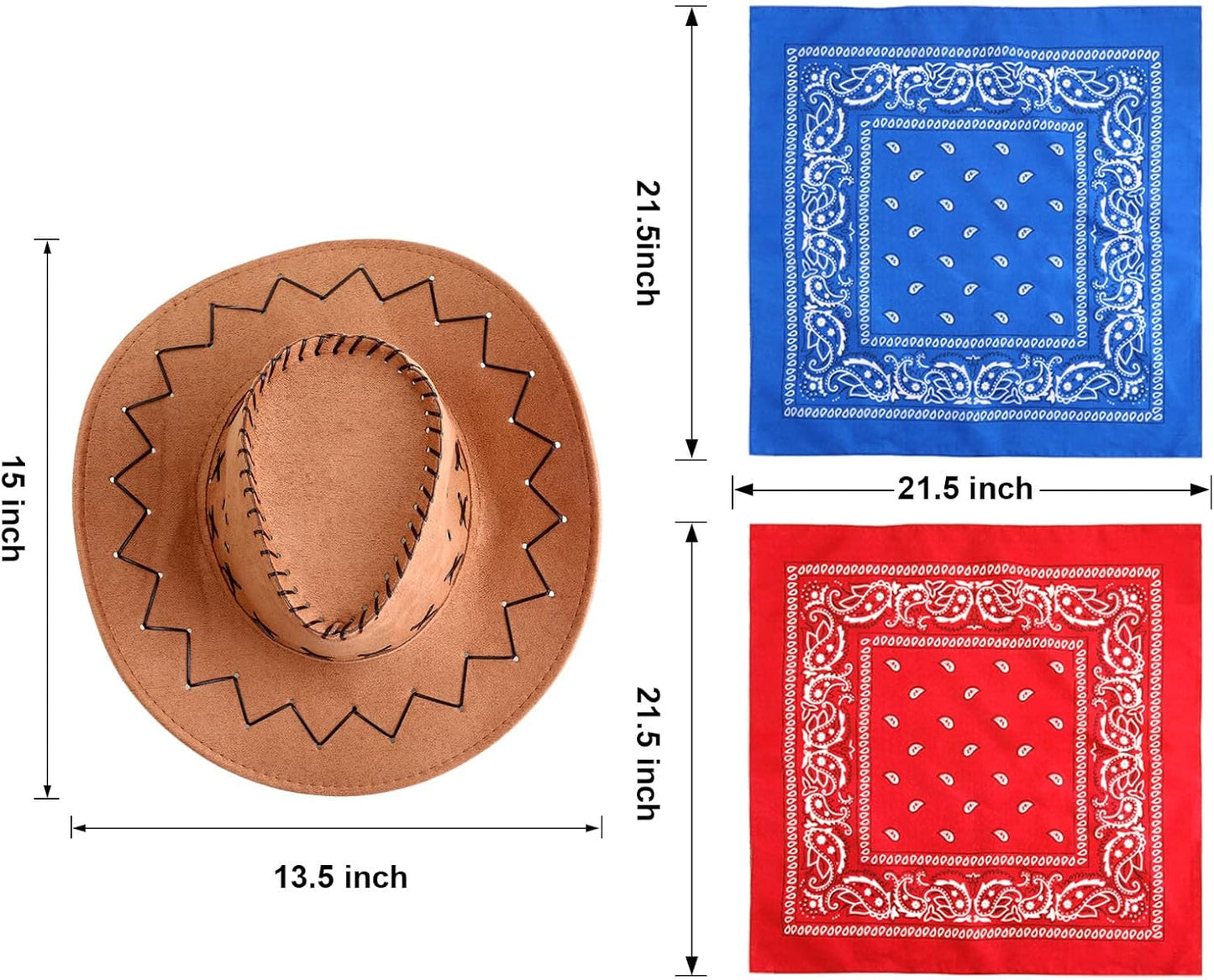 SATINIOR - 12 unidades de sombrero de vaquero occidental y bandana,...