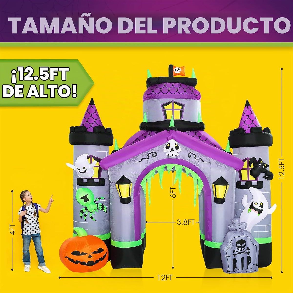 ZPISF Inflables de Halloween gigantes de 12.5 pies, castillo encant...