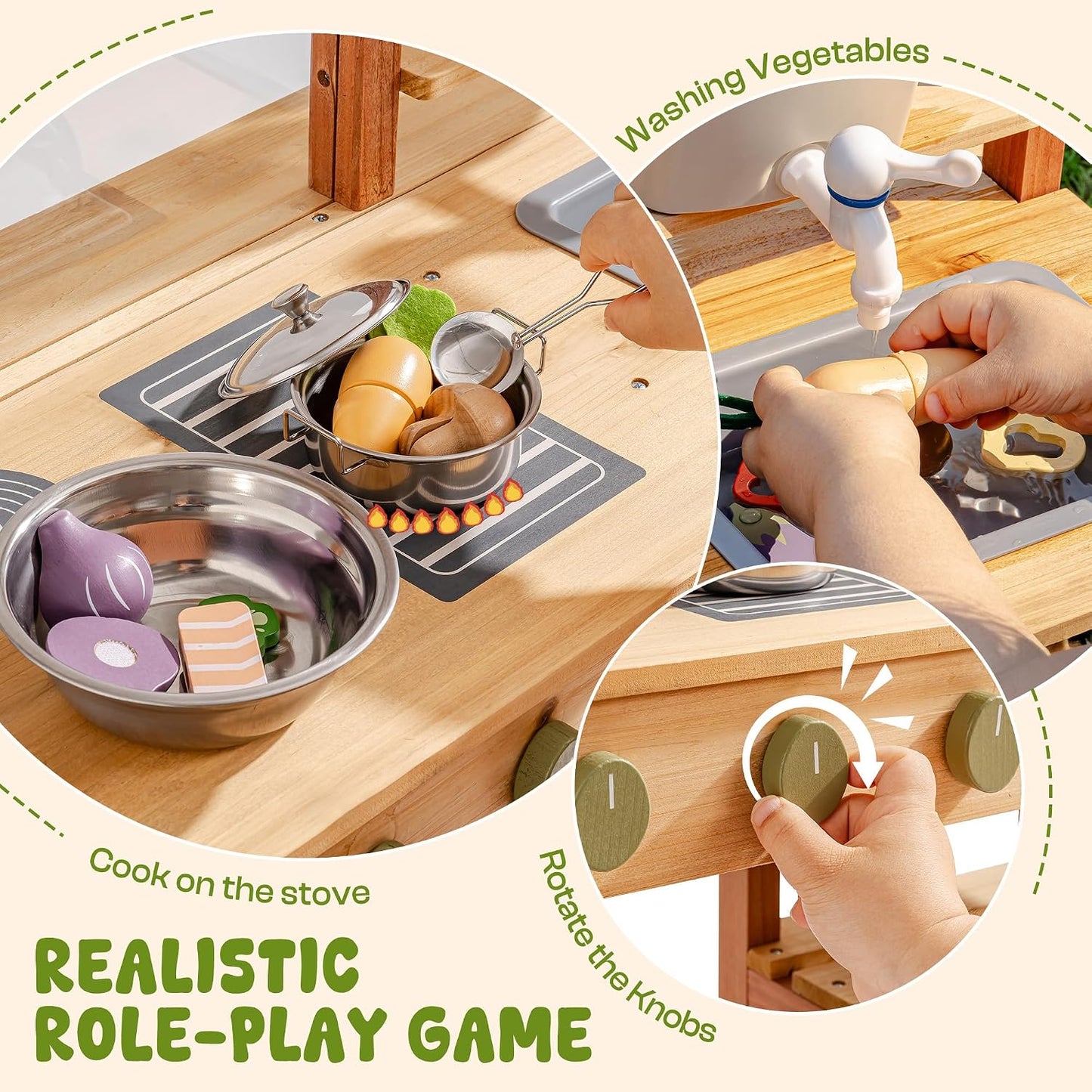 Robud Cocina de barro de madera para niños, juego de cocina al aire...