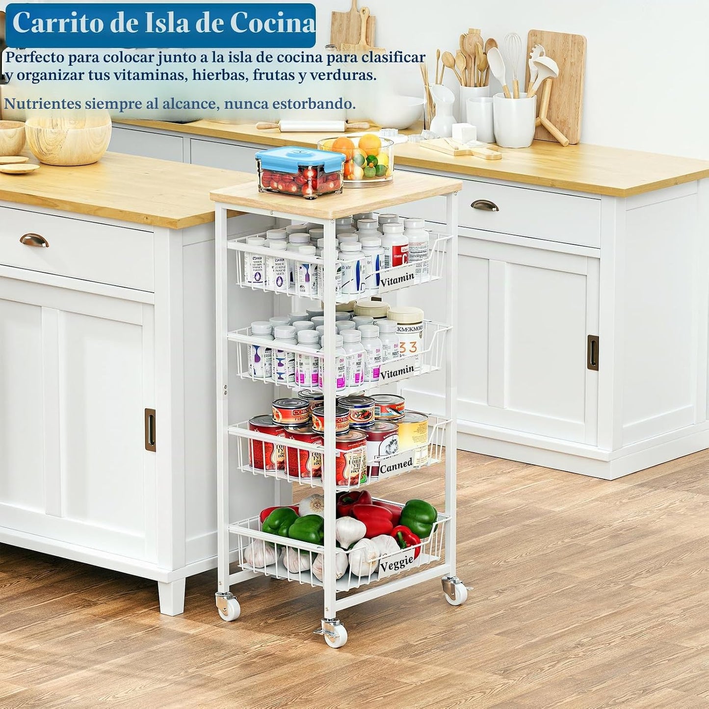 OKZEST Carrito de almacenamiento de cocina de 5 niveles con 4 cajon...