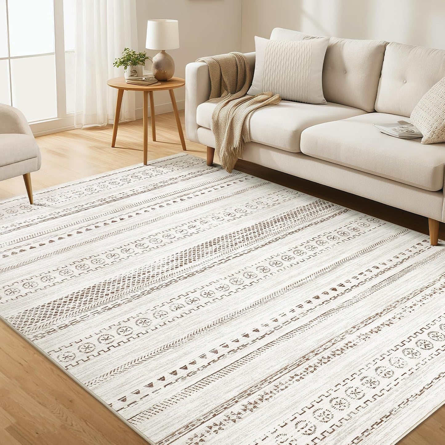 Alfombra de Área para Sala de Estar - 5X8 Lavable Boho Granja Bohem...