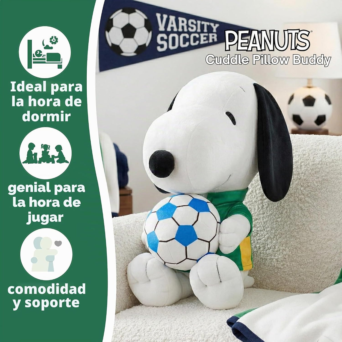 Franco Collectibles - Almohada de peluche de Snoopy Soccer de Peanu...