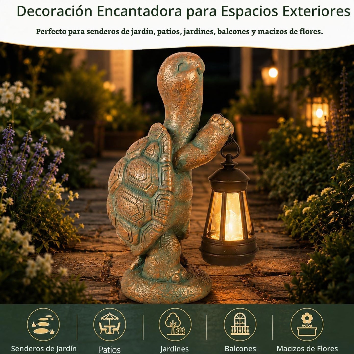 Roundot Estatua de Tortuga de Jardín Exterior con Energía Solar, Es...